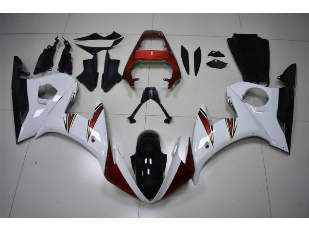 2003-2004 Accents Blanc Brillant & Rouge Yamaha R6 Carénage Moto