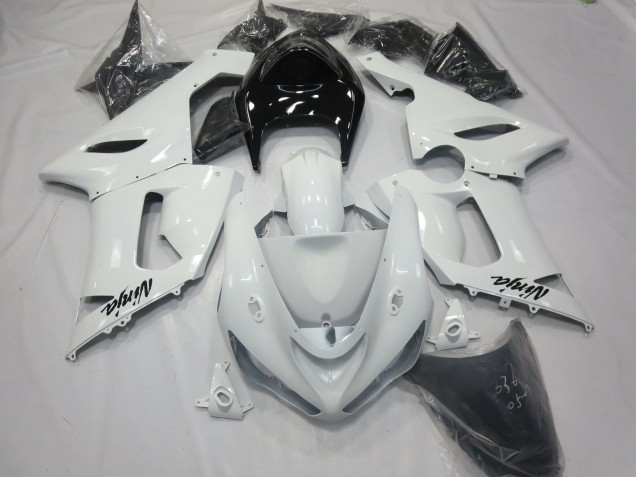 2005-2006 Blanc Brillant Avec Queue Noire Kawasaki ZX6R Carénage Moto