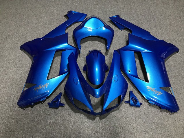 2007-2008 Logos Bleu Brillant & Chromés Kawasaki ZX6R Carénage Moto