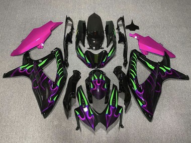 2008-2010 Violet & Vert Flamme Suzuki GSXR 600-750 Carénage Moto