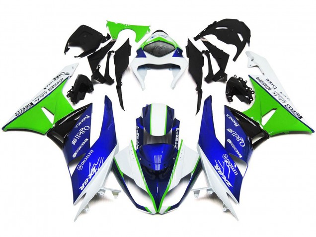 2009-2012 Bleu Profond Vert & Blanc Kawasaki ZX6R Carénage Moto