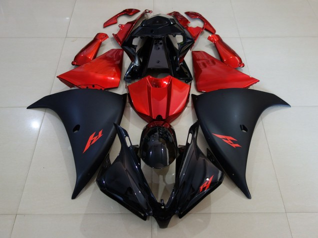 2012-2014 Noir Mat & Rouge Feu Yamaha R1 Carénage Moto